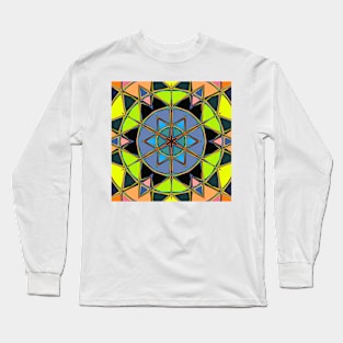 Cartoon Mandala Green Blue and Orange Long Sleeve T-Shirt